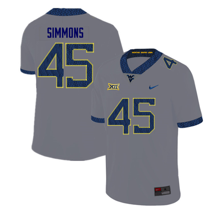 Men #45 Taurus Simmons West Virginia Mountaineers College Football Jerseys Sale-Gray